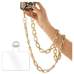 新品 [Turkalla] スマホストラップ 携帯ストラップ アクリル パールチェーン ショルダー ストラップ 首掛け 斜めがけ メタル金具 丈夫 紛失・忘れ物防止 タグパッチ付き 全機種対応 120cm携帯ストラップ+1枚タグパッチ