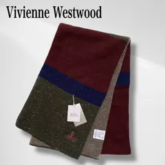 【タグ付き・未使用品】 ヴィヴィアン ウエストウッド マフラー リバーシブル ウール混 オーブ カラーネップ グレージュ ボーダー ストール 日本製