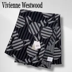 【タグ付き・未使用品】 ヴィヴィアン ウエストウッド マフラー リバーシブル ウール混 オーブ 総柄 ストライプ 黒 ブラック グレー ストール 日本製