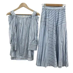 EPOCA(エポカ) スカートセットアップ レディース美品  - ライトブルー×白×ネイビー ストライプ