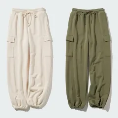 ユニクロ スウェット カーゴ パンツ オリーブ オフホワイト ロング丈 S