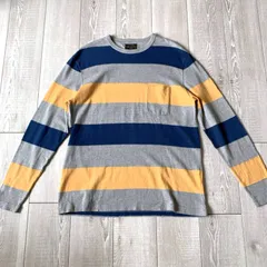 Beams Plus Men's Border Stripe LS T-Shirt Gray Blue Yellow L Made in Japan ビームスプラス ボーダー 長袖Tシャツ メンズ L 日本製 グレー ネイビー イエロー ロンT
