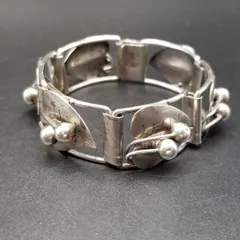 ETD メキシコ 925 シルバー 大ぶり 植物モチーフ パネルチェーン リンク ヴィンテージ ブレスレット 銀 MEXICO 存在感 Y14-U