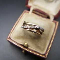 ダイヤモンド 4石 ウェーブライン 925 シルバー ヴィンテージ リング ゴールドプレート クラシカル エレガント 上品 Y18-O