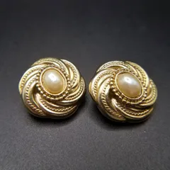 ケーブル クロス パール装飾 上品 ヴィンテージ クリップ イヤリング 花型 レトロ エレガント ファッションジュエリー Y18-W