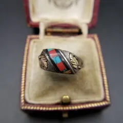 Coleman C.Co. Black Hills 葡萄の葉 K12ゴールド装飾 925 シルバー ヴィンテージ リング 指輪 銀トリコロール インレイ Y19-A