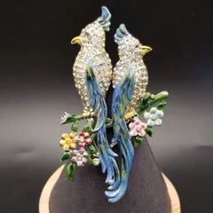 40's Coro Duette Bird of Paradise オカメインコ 2羽の鳥 ヴィンテージ ファークリップブローチ 煌めき Calopsitta Gene Verrecchio
