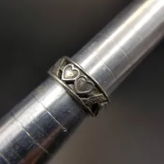 50'60's GAINSBORO ダブルハート High School 彫金 925 シルバー ヴィンテージ バンド リング 中太 銀 指輪 レトロ キュート 小さめ Y19-C