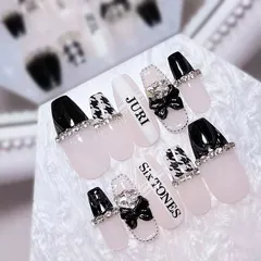 ネイルチップ ┋ ネイルチップオーダー ┋ 黒フレンチ ┋ 千鳥柄 ┋ リボン ┋ ハート ┋ ちゅるん ┋ オタクネイル ┋ 推しネイル ┋ 地雷系 ┋ 量産型 ┋ スナ系 ┋ ワンホン ┋ 韓国 ┋ 推しネイル ┋ オタクネイル ┋ Mignonnail