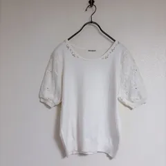 フォロワー限定お得なクーポン配布中！ 【MISCH MASCH】ミッシュマッシュ(M)半袖 サマー ニット セーター 無地 レース　ビーズ　異素材