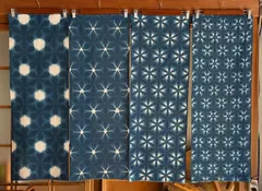 s75 【sato】 藍染 濃い お得♫な 手ぬぐい 4枚セット 雪花絞り 4種類 珍しい八つ畳みの小さな雪花絞り入り 有松鳴海絞り 暖簾 カフェカーテン 日本製綿100% 高級さらしのみ生地使用 日本手拭い 和柄 絞り染め 手染め生地 綿生地 はぎれ 新品