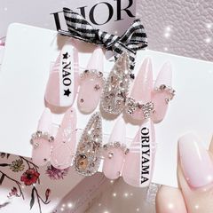 ネイルチップ 量産型 千鳥柄 ワンホンネイル 韓国ネイル 黒ネイル 白