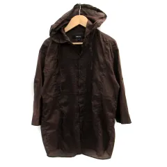 コムサイズム COMME CA ISM シャツ ブラウス 七分袖 スリットネック フード付き M ダークブラウン /SM3 ■MO