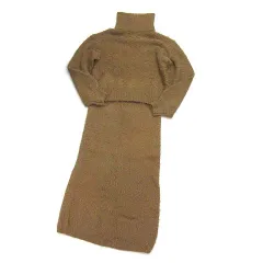 アングリッド UNGRID フェザーヤーン 上下 セットアップ タートルネック ボリューム ニット マキシ スカート キャメル F