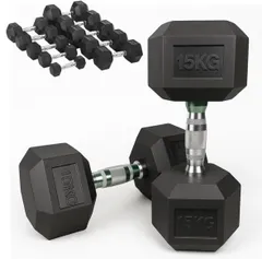 【新品】■全国の大手ジムに多数導入■ 高密度ヘックスダンベル 15kg×2個 六角ダンベル ラバー 筋トレ ベンチプレス 重り 静音・防傷加工 筋トレ器具 HEXダンベル ヘキサゴンダンベルのサムネイル
