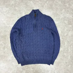 ポロ ラルフローレン ケーブル メンズライン ハーフジップアップ アノラック コットン ニット(M)