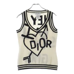 Christian Dior (クリスチャンディオール) ハートロゴジャガード カシミヤ混 ウール ニット ノースリーブ Vネック プルオーバー ベスト アイボリー/ブラック レディース 4A13055217