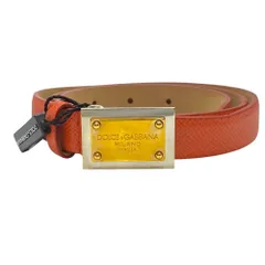 未使用 ドルチェ&ガッバーナ ベルト ロゴプレート レザー オレンジ ゴールド BE0795A ドルガバ D&G DOLCE&GABBANA[サイズ80/32] 正規品 メンズ向け スタイリッシュな装いに映える洗練アクセサリー