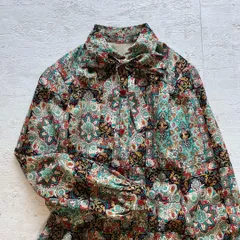 昭和レトロ 幾何学風 ペイズリー柄 ボウタイ付き ロングワンピース W1