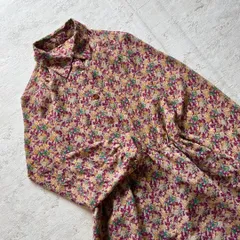 昭和レトロ 花柄ワンピース ロング丈 ウエストギャザー 小花柄 古着女子 af