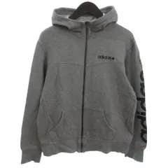 アディダス adidas スウェット フーデッド ジャケット パーカー ロゴプリント グレー M