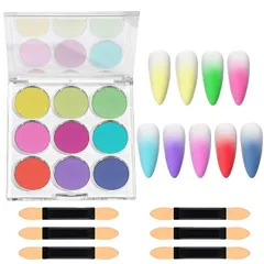 ネイル パウダー パレット 9色セット ミラーパウダー カラフル オーロラ ネイルアート グリッター ラメ ?細 固形 グラデーションパウダー ジェルネイル DIY ネイルパーツ チップ付き (B) 1