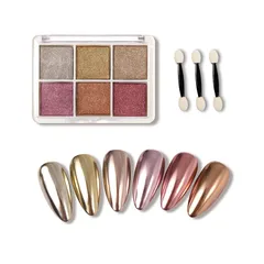 ALLMIRA オーロラパウダー ネイル 固形 6色パレット ネイルパウダー ジェルネイル カラー ネイルパーツ 自宅DIY ?細 スポンジチップ付き (02) 1