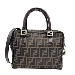 FENDI フェンディ ズッカ ミニボストンバッグ 2WAYショルダー ハンドバッグ 2WAY シルバー金具 キャンバス レザー メンズ レディース ユニセックス 人気 肩掛け お洒落 お出掛け 【ブランドギャラリー心斎橋店】