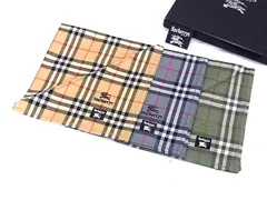 ■極美品■Burberrys バーバリーズ ノバチェック コットン スカーフ ハンカチーフ 2点セット ネイビー系 グリーン系 ブラウン系 DI4086