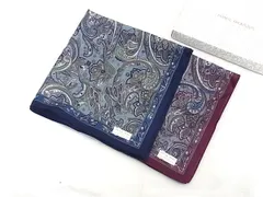 ■新品■未使用■ HANAE MORI ハナエモリ コットン100％ 総柄 ハンカチーフ ポケットチーフ 2点セット ブルー系×グレー系 DK3677