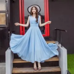 送料無料 未使用 発表会 舞台衣装 パーティ マキシ丈 ワンピ－ス S 7号 (OPN2885)