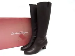 Salvatore Ferragamo フェラガモ レザー  ヒール ロングブーツ 表記サイズ5 (約22.5cm) 靴 シューズ レディース ブラウン系 DJ9223