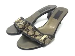 GUCCI グッチ  GG柄 GGキャンバス×レザー ヒール サンダル 表記サイズ 38 1/2 (約25.5cm) 靴 シューズ シャンパンゴールド系 DK9265