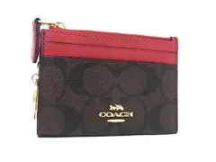 ■美品■ COACH コーチ F88208 シグネチャー PVC×レザー コインケース カードケース 小銭入れ ダークブラウン系×レッド系 DK9181