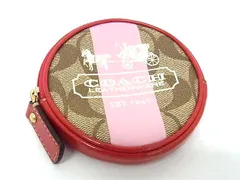 ■美品■ COACH コーチ シグネチャー レザー コインケース マルチポーチ 小銭入れ 小物入れ レディース ブラウン系×レッド系 DK9216
