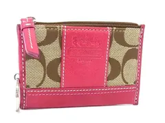 ■美品■COACH コーチ シグネチャー キャンバス×レザー コインケース カードケース 小銭入れ カード入れ ブラウン系×ピンク系 DK9223