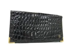 dunhill ダンヒル クロコダイル型押しレザー 二つ折り 長財布 ウォレット 札入れ メンズ ブラック系 DK9018