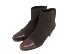 Salvatore Ferragamo フェラガモ ガンチーニ ナイロン×レザー ヒール ショートブーツ サイズ5 1/2 (約23cm) 靴 ブラウン系 DK9840