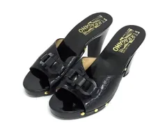 ■美品■ Salvatore Ferragamo フェラガモ ダブルガンチーニ クロコダイル型押しレザー サイズ6 (約23.5cm) 靴 ブラック系 DK9896