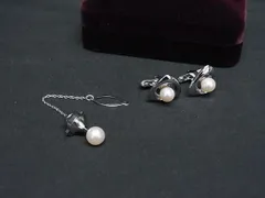 ■極美品■ TASAKI タサキ 本真珠 アコヤ真珠 パール 約7mm SV925 タイチェーン カフスボタン 2点セット シルバー系 DK9923
