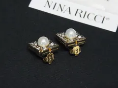 ■美品■ NINA RICCI ニナリッチ パール ラインストーン クリップ式 イヤリング アクセサリー レディース ゴールド系 DL0752