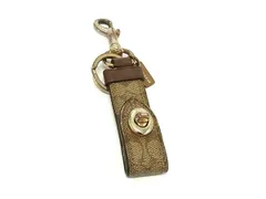 COACH コーチ シグネチャー PVC×レザー キーホルダー キーリング バッグチャーム レディース メンズ ブラウン系 DL0772