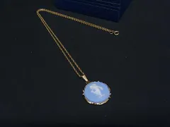 ■美品■ WEDGWOOD ウェッジウッド ジャスパー ネックレス ペンダント アクセサリー レディース ゴールド系×ブルー系 DL0439