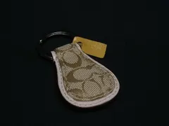 COACH コーチ シグネチャー キャンバス×パテントレザー キーホルダー キーリング チャーム ベージュ系×ライトピンク系 DL0506