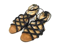 JIMMY CHOO ジミーチュウ パイソン型押しレザー ウェッジソール サンダル サイズ 37 1/2 (約24.5cm)靴 ブラック系×ブラウン系 DL1323