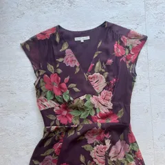 LauraAshley花柄ノースリーブワンピースフレアシアー7号サマーワンピL1