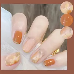 Sun&Beam Nails ネイルチップ ミディアム ショート ラウンド つけ爪 ツバキ 桜 ミディアムロング 付け爪 人気 かわいい おしゃれ 便利 安心 快適 24本カラー(#2-オレンジ) 1
