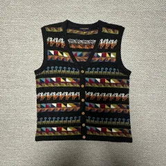 ペルー製 ハンドニット 手編み アルパカニットベスト 子供柄 アーガイル L相当 ペルー製 ハンドニット 手編み アルパカニットベスト 子供柄