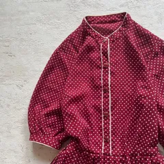 昭和レトロドット柄半袖ロングワンピースヴィンテージレッド7号透け素材W1