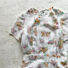 昭和レトロ花柄半袖ロングワンピース花柄刺繍入り上品フリーサイズホワイトE1